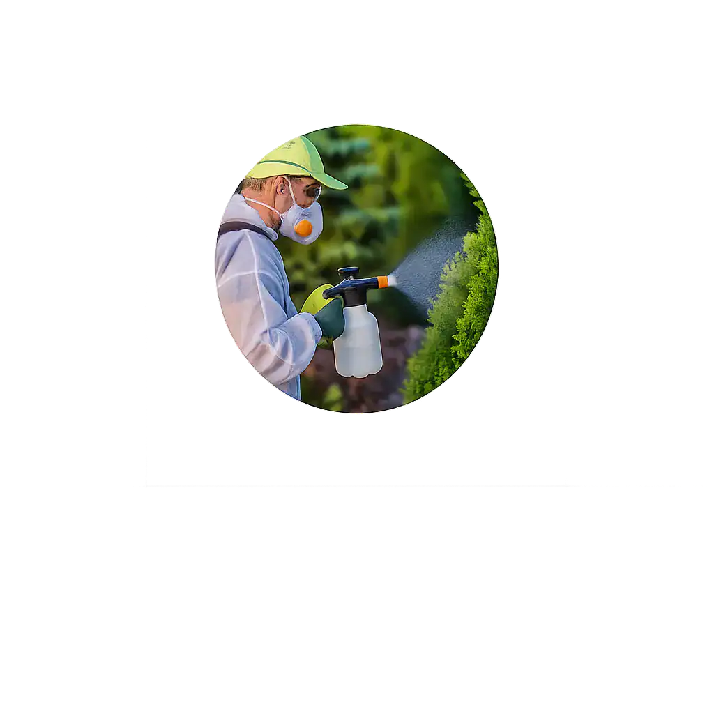 Pest Control Sprayer Profile Image Pest control technician wearing protective gear spraying insecticide with a handheld sprayer inside a circular profile image