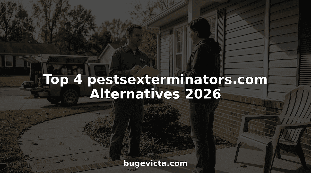 Pest control technician consulting homeowner on porch