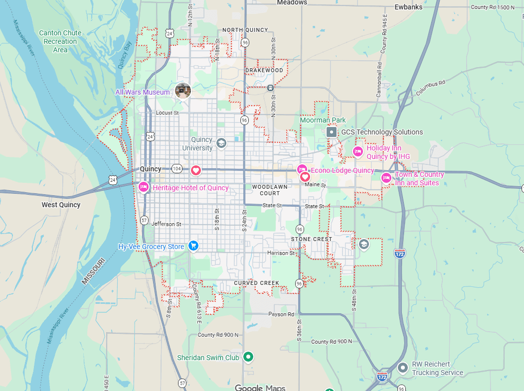 Map of Quincy IL Service area.